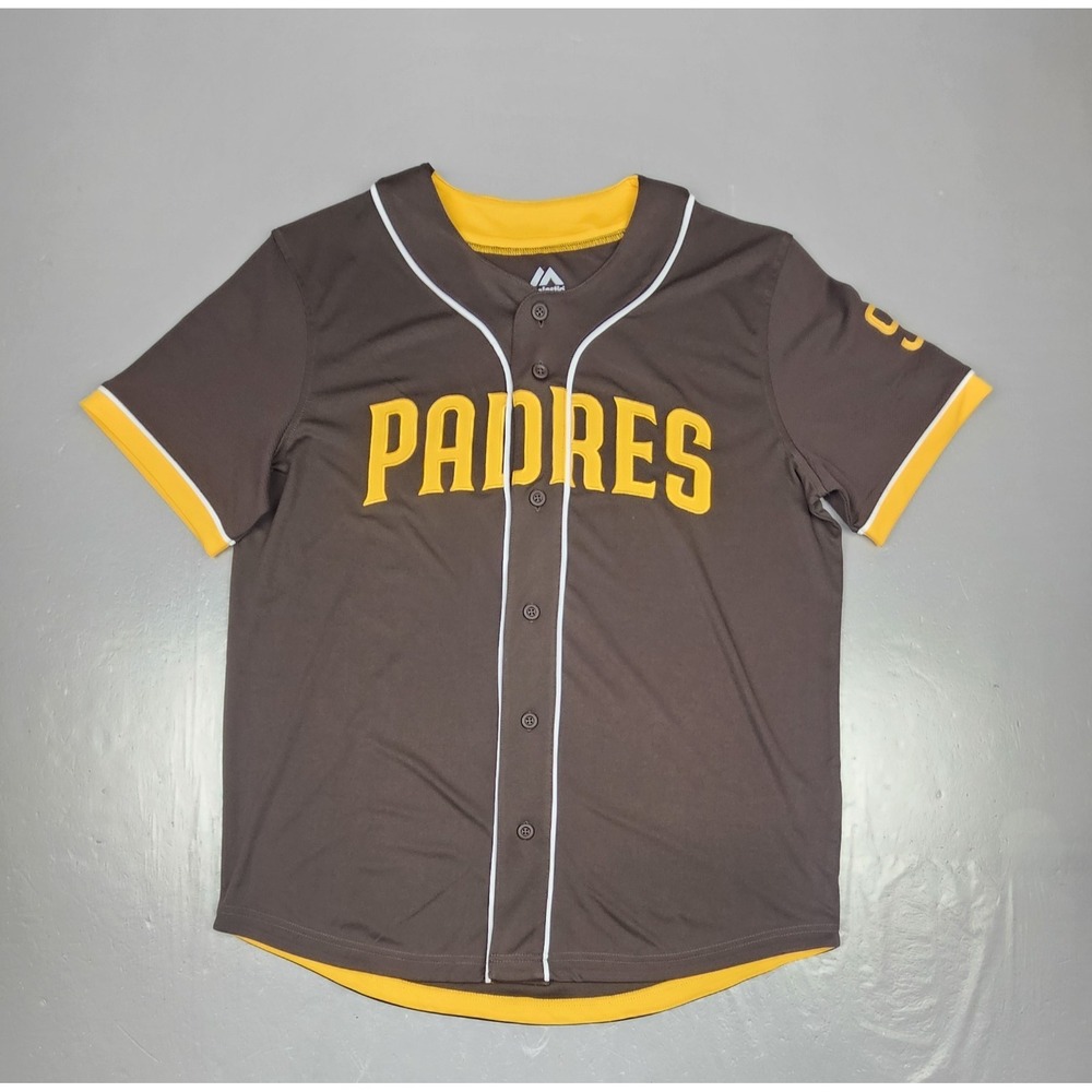 Majestic San Diego Padres Baseball Jersey Mens Large MLB Brown Button Up